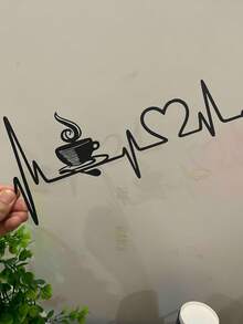 Hello Young 1pc Classic Coffee Heartbeat Metal Wall Decor, Art Piece, Suitable For Coffee Lovers Home Decoration, This Bar-Shaped Design Is Humorous And Fashionable, Applicable To Bedroom, Study And Various Spaces, Exquisite Metal Wall Decor, Suitable For Valentine's Day Decoration, Valentine's Day Gift, Home Decor, Room Decor, Wall Decor, Birthday, Graduation Ceremony And Other Occasions. - Black - View 12
