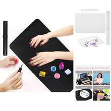 可折叠超细纤维PU皮革黑色美甲桌垫，适用于美甲沙龙和家庭使用 - 黑色 - 查看 5