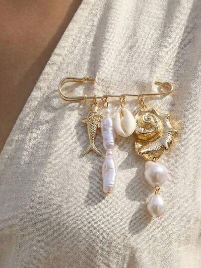 1pc Exaggerated Colorful Shell Tropical Fish Brooch, Made Of Iron Alloy Clasp And Resin, Retro Style With Strong Design, Suitable As Birthday Or Back To School Gift Decoration Pin For Women, Can Be Used To Tighten Pants, Decorate Jackets, Bags And Daily Outfits