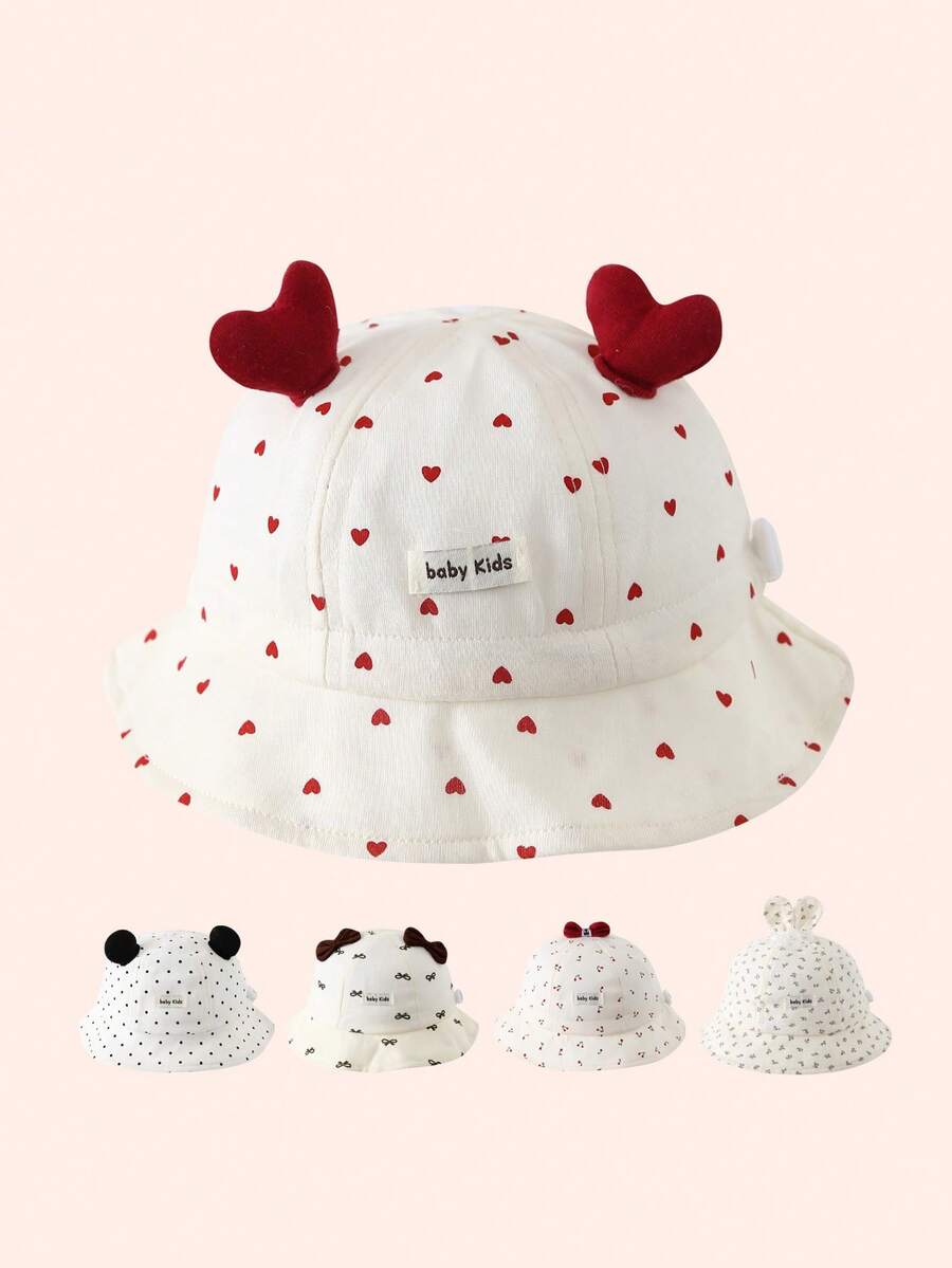 1pc Heart & Bow Baby Sun Hat, Spring/Summer Baby Girl Outdoor Visor Cap, UV Protection Bucket Hat - Multicolor - View 1