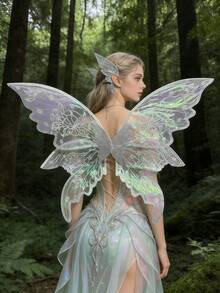 Large Size 4-Leaf Gilded Butterfly Wings/Wing Set, Shiny Transparent Fairy Wings Adult Costume, Angel Wings For Women, Halloween Costume - Multicolor - View 11