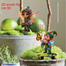 Bộ 2 cọc trang trí sân vườn hoạt hình bằng acrylic, thích hợp cho chậu hoa, bãi cỏ, sân trong, quà tặng tân gia, hình 2D. - ổ cắm sàn - Xem 1