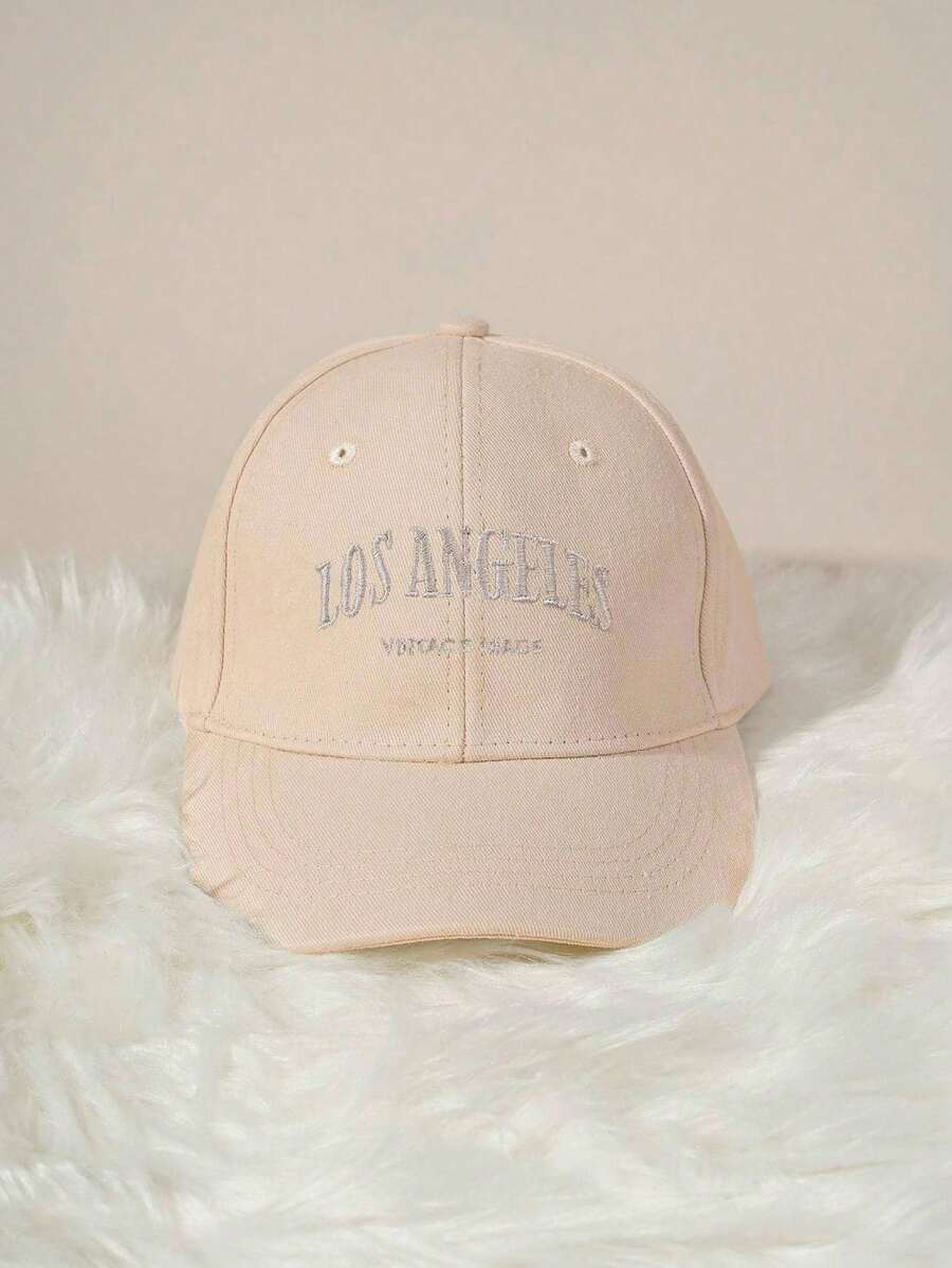 1pc Unisex Kids Embroidered Letter LOS ANGELES Y2K Style Breathable Baseball Cap, Versatile For Outdoor Casual Wear, Suitable For Spring & Autumn - Beige - View 1