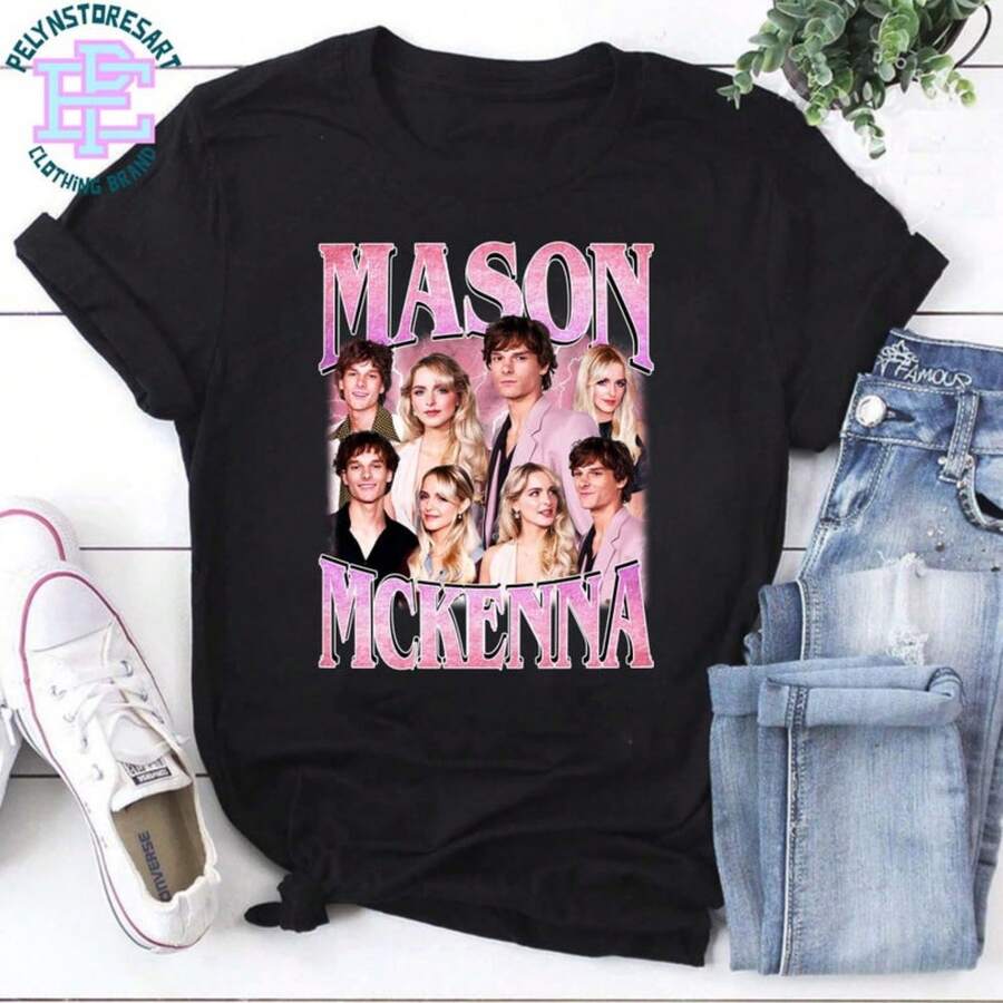 Camiseta pirata de Mason McKenna, camiseta gráfica rosa retro, regalo unisex estilo Y2K para fans de la cultura pop, camiseta de McKenna Grace, camiseta de Mason Thames - Negro - Ver 1