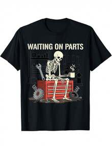 Waiting On Parts Funny Skeleton Auto Mechanic Technician T-Shirt For Men Women Couple| Tops Short Sleeve, Street Style, Comfort Tee, Casual Summer Tee, Must-Have Fashionable Tee - màu đen - Xem 6