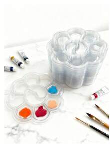 1/10/50 piezas Paletas de pintura de plástico blanco transparente, bandejas de mezcla de pintura ligeras y portátiles. Herramientas de pintura confiables, adecuadas para estudiantes y artistas, perfectas para el aula, el estudio, la creación de arte DIY diaria y regalos de regreso a la escuela. - Multicolor - Ver 3