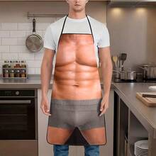 1pc Men's Muscle Pattern Apron, Creative Fitness Themed Kitchen Apron, Muscle, Chest, Abs Design, Cooking, Baking, BBQ Protective Apron - A - View 4