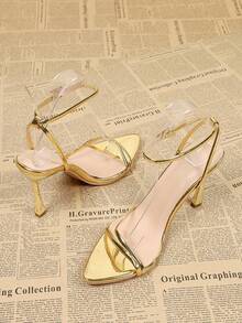 时尚尖头高跟凉鞋，女士新款夏季纤细高跟鞋，适合商务、派对、婚礼、夜店等场合。 - 金色 - 查看 11