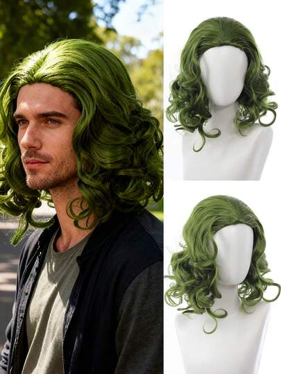 Cosplay小丑绿色中长卷发日常佩戴假发节日派对舞台表演高温丝Cosplay合成假发
