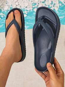 Chanclas con soporte de arco para hombres, sandalias de playa casuales, material EVA para exteriores, pantuflas tipo chancla de moda, adecuadas para exteriores, hogar y todas las estaciones, verano - Azul Marino - Ver 2
