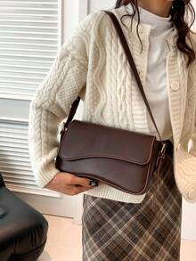 纯色PU时尚新款腋下包女士单肩包百搭时尚包 - 咖啡 - 查看 3