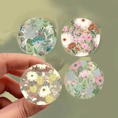 清新森林与美式田园插画风格花卉手机支架，透明可折叠伸缩手柄，通用智能手机支架兼手柄，时尚现代手机配件