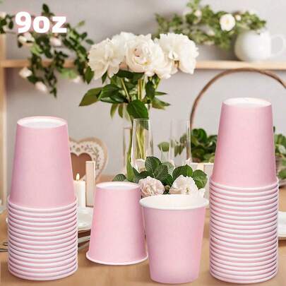 100pcs Pink Paper Cups, 9oz Disposable Coffee/Tea Cups, Hot & Cold Drink Cups, Suitable For Birthday, Wedding, Party, Holiday, Picnic, Restaurants, Food Trucks, Kitchen, Office, Valentine's Day And More Occasions