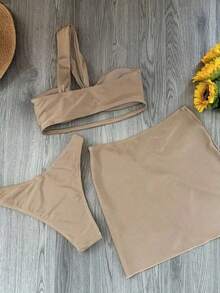 New Arrival Spring/Summer European And American Casual Sexy Red One-Shoulder 3-Piece Women Bikini Swimsuit, Beach Holiday Party Date - 卡其色 - 查看 5