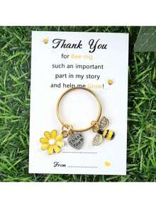 1个蜜蜂主题感谢钥匙扣，蜜蜂图案教师节贺卡，适合作为生日、婚礼、教师节和毕业礼物，带有拥抱图案和蜜蜂设计，返校季汽车装饰挂件，可爱哥特式Y2K风格 - 彩色 - 查看 9