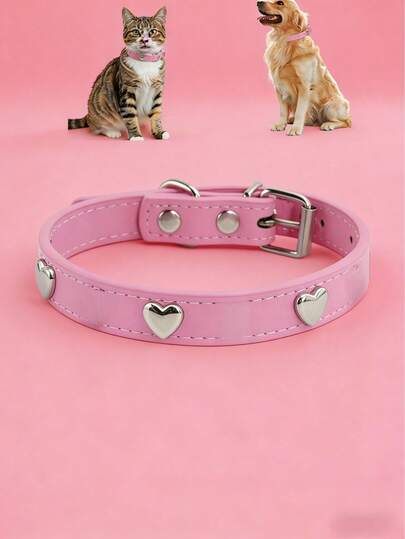 1件装PU皮革宠物项圈，带心形铆钉 - 可爱铆钉狗狗猫咪项链，可调节柔软PU皮革项圈，适合小型/中型/大型犬，时尚宠物配饰，适用于猫狗