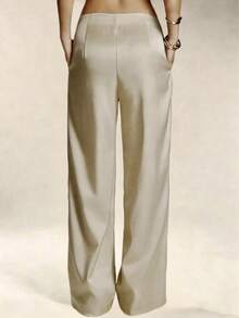 Quần dài nữ bằng lụa satin màu trơn có túi và khóa kéo, thích hợp cho kỳ nghỉ, công sở, tiệc trưa, trang phục sân bay, mọi mùa xuân. - Rượu sâm banh - Xem 2