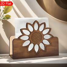 Handmade Wooden Napkin Holder With Sunflower Pattern - Bohemian Style Tabletop Napkin Dispenser For Dining Room, Kitchen Or Living Room, Kitchen Decor, Napkin Holder, Kitchen Accessories, Rustic Style - A - View 6