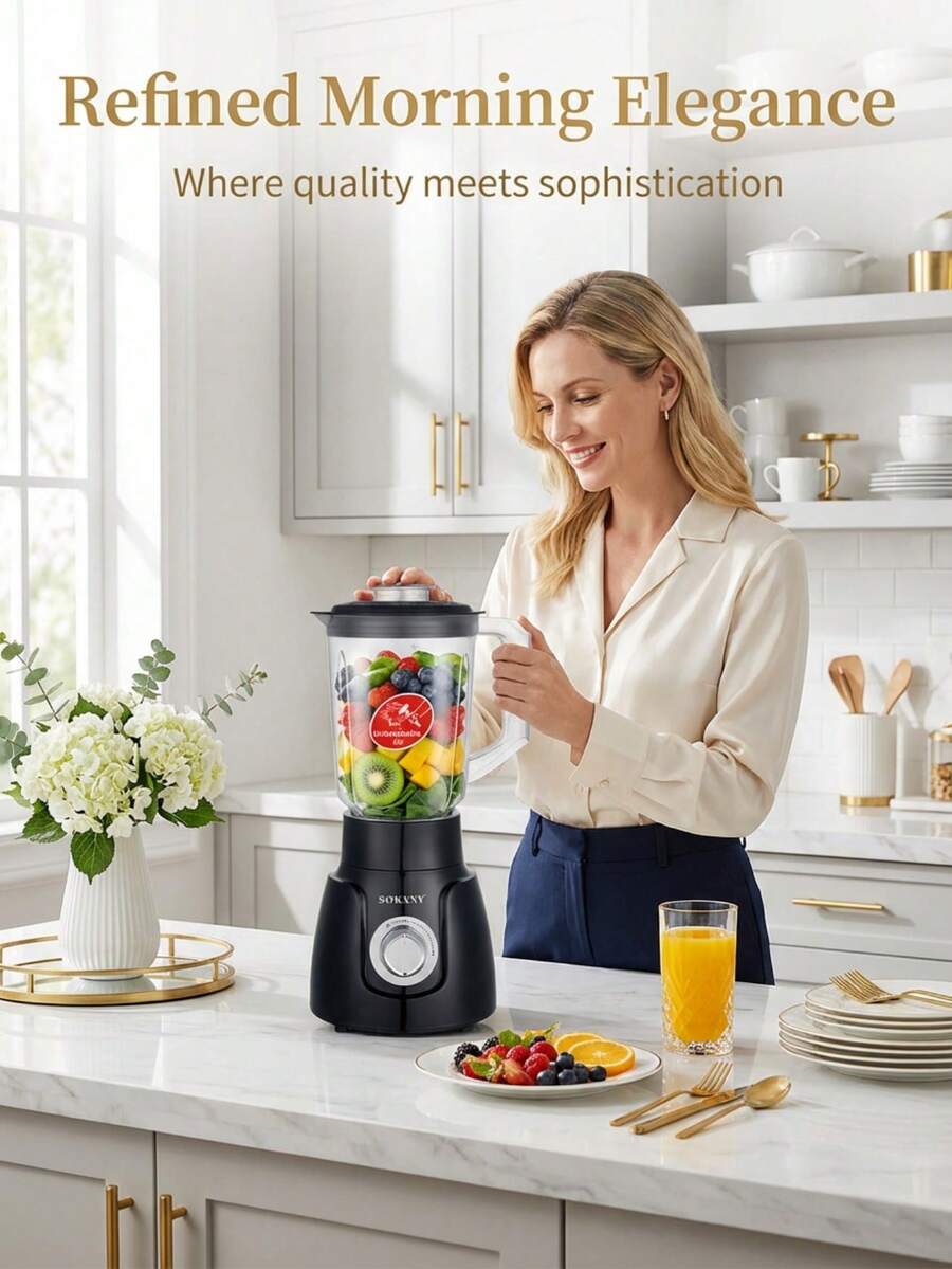 SOKANY-185 立式搅拌机兼榨汁机，1.6升搅拌杯+研磨杯，两档速度可调，厨房奶昔搅拌机，适用于冷冻水果饮料、奶昔、婴儿辅食、酱料和果泥。 - 黑色 - 查看 1