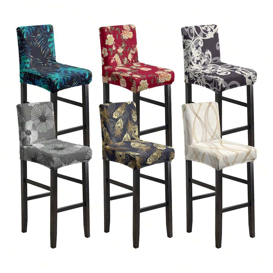 1/2/4/6pcs Stretch Printed Bar Stool Chair Covers, Home/Hotel Use - Flower Shadow Years - View 1