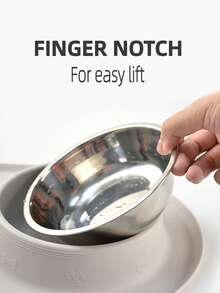 Silicone Pet Bowl, Basic Bowl, Dual-Compartment, Dry & Wet Food Separation - Light Gray Double Bowl (without Stainless Steel Bowl) - View 5