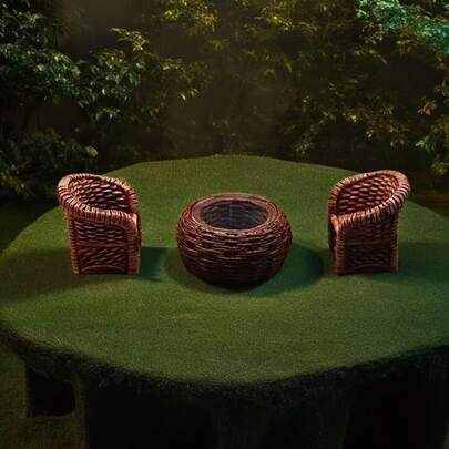 3pcs Mini Table And Chair Set, Suitable For Home Decor, Garden, Potted Plant Display, Micro Landscape, Art Embellishment And Garden Decoration