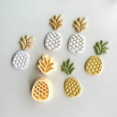 2个菠萝形软陶首饰制作模具，水果菠萝造型聚合物粘土模具，夏季浪漫风格粘土模具，适用于DIY耳环、胸针、吊坠、陶瓷和其他工艺品
