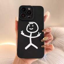 1pc Funny Expression Painted Minimalist Black Phone Case Suitable For IPhone 17 Pro Max/16/15/14/13/12/11 - Multicolor - View 3