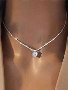 1pc S925 Sterling Silver Sparkling Olive Green Zirconia Pendant Necklace, Hypoallergenic Jewelry Gift Suitable For Wedding, Engagement, Birthday - Cauliflower Necklace - View 1