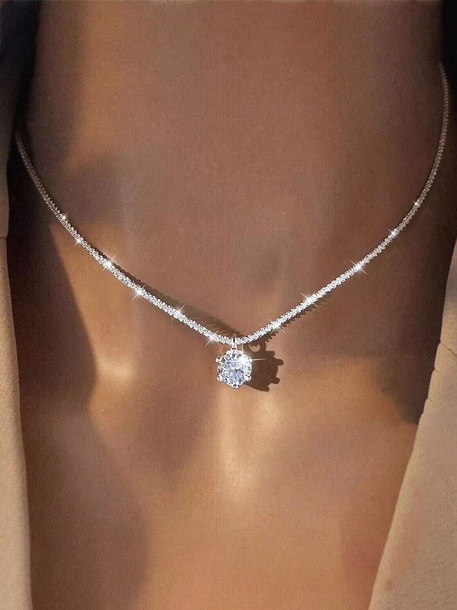 1pc S925 Sterling Silver Sparkling Olive Green Zirconia Pendant Necklace, Hypoallergenic Jewelry Gift Suitable For Wedding, Engagement, Birthday - Cauliflower Necklace - View 1