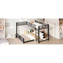 L-Shaped Metal Bunk Bed, Dimensions 90 X 200 Cm And 140 X 200 Cm, Black - Black - View 8