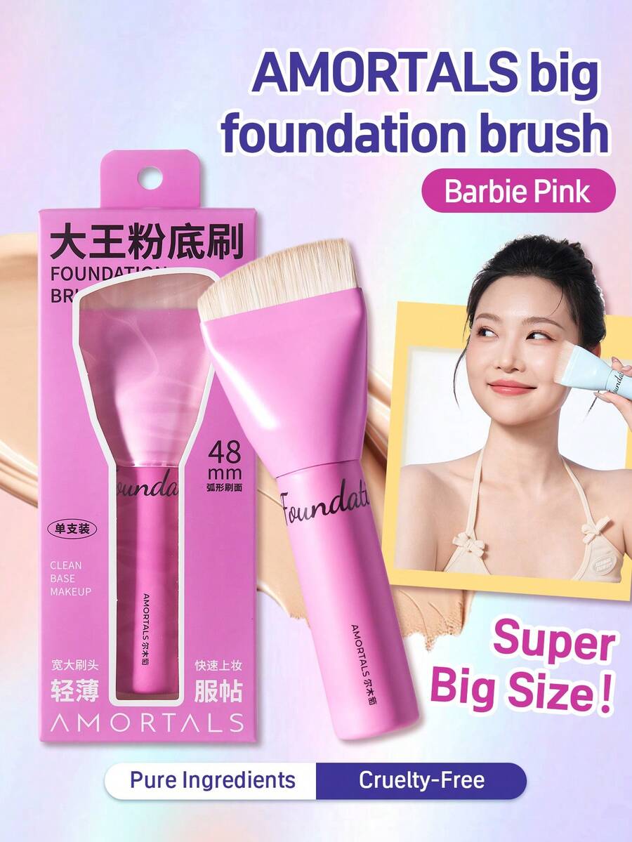 Amortals Extra Large Makeup Brush, Curved Foundation Brush, Cute Half-Arc Seamless Powder Liquid Foundation Brush, Suitable For Beginners, Makeup Artists, Gifts, Dates, Weddings, Christmas, Halloween, Thanksgiving, Graduation, Birthdays, Holidays, Y2K, Fashionable Women, Cosmetic Brands, Beauty Parties, Beach, Travel, Camping, Campus, Celebrations, Decorative Gifts, Rose Girl, Cosplay, High-End Makeup - Hồng - Xem 1