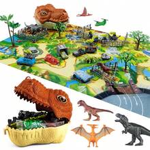 49 pièces Set de figurines de dinosaures militaires avec armes et clôtures, convient aux enfants de 3 à 8 ans, comprend des figurines de dinosaures jurassiques, des véhicules militaires et un ensemble de parc de dinosaures avec boîte de rangement et tapis de jeu - Multicolore - Voir 2