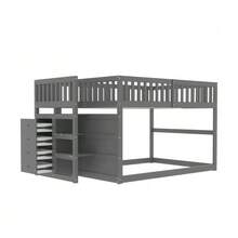 Low Bunk Bed 140 X 200 Cm, Secure Bunk Bed With Storage Compartment, Frame With Guardrail, Wooden Bed, Grey - Dark Grey - View 8