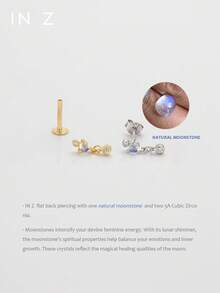 IN Z 1件925纯银镶嵌天然月光石吊坠平底耳钉 | 精致耳钉 | 可叠戴耳环 | 吊坠耳环 | 925纯银饰品 | 适合女性日常佩戴 | 单件出售（非一对） - 多色 - 查看 4