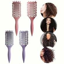 1pc Portable Curly Hair Styling Brush - Nylon Bristles, Detangling & Volumizing Comb For All Hair Types - Multicolor - View 4