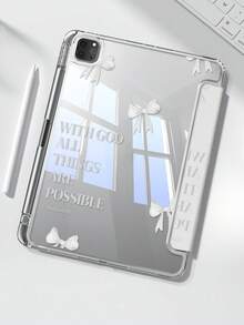 A Cute Cartoon White Bow Letter Pattern Double-Sided Acrylic Transparent Crystal Back Cover, Shock-Absorbing, Suitable For IPad 7th, 8th, 10th Generation (10.2 Inch), Built-In Pen Slot, Support Sleep/Wake Function, Ideal Gift Choice - Multicolor - View 1