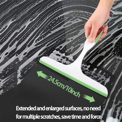 2pcs Shower Squeegee And Stainless Steel Adhesive Hook, Streak-Free Glass Window And Bathroom Door Mirror Squeegee Cleaning Tool, Plastic Water Scraper For Car Windshield Cleaning