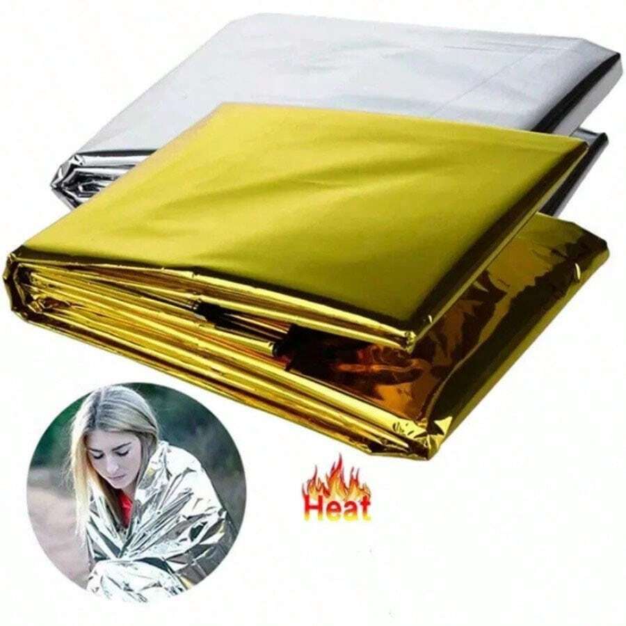Emergency Survival Rescue Blanket, Reflective Thermal Insulation, Cold-Proof, Sun-Proof, Portable Lightweight Camping Hiking Outdoor Adventure Gear (130cm*230cm) - Multicolor - View 1