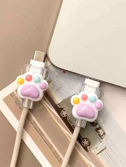 2个可爱猫爪渐变色充电线保护套，20W通用Type-C安卓充电器礼品