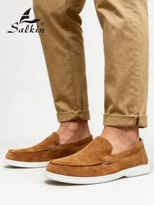 Salkin Designer Mode Herren Wildleder Loafer, Herren Business Formelle Lederschuhe, geeignet für Büro, Hochzeit, Party, Date, romantisches Dinner, Urlaubsgeschenk, Studentenkasualschuhe, vielseitige Herrenschuhe. Empfehlung: eine Nummer größer wählen. - Braun - Übersicht 2