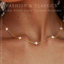 1件装时尚迷你锆石5石微镶锆石花朵吊坠项链，领饰 - 1177-1 - 查看 1