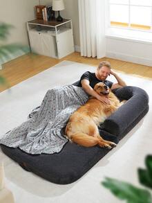 PAWZ Road W138/185cm XXL Thickened Foldable Human & Dog Bed , Convertible To Dog Sofa With Washable Cover, Orthopedic Memory Foam Mat And Waterproof Foam, Deep Gray - 深灰色 - 查看 3