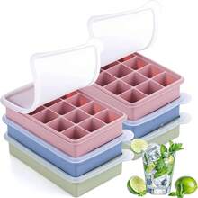 2pcs 15-Cavity Square Silicone Ice Cube Tray With Lid, Multi-Cavity Silicone Ice Cube Mold Tray For Whiskey Ice Cubes, Ice Maker Trays (With Ice Tongs) - Multicolor - View 3