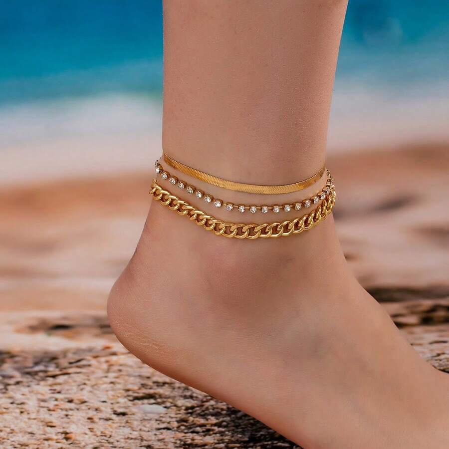 1 Set Luxury Geometric Design Chain Anklet Jewelry Set For Women - Multicolor - View 1