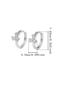 1 Pair Silver Triple Heart Rhinestone Hoop Earrings, Fully Paved Design Earrings, Y2K Romantic Jewelry, Cute Heart Earrings For Women, Suitable For Holiday Gifts - Silver - View 5