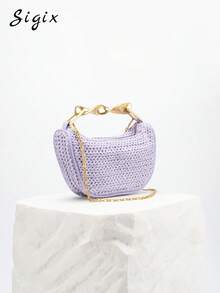Casual Vacation Style Straw Bag, New French Retro High-End Metal Chain Shoulder/Crossbody Bag For Women - Multicolor - View 7