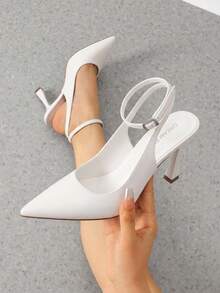 Women's Office Work Heels, Pointed Toe Block Heel Pumps With Slingback Adjustable Strap, Comfortable Closed Toe Dress Shoes For Daily Wear - trắng - Xem 2