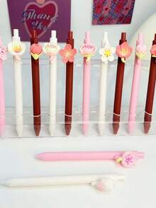 2/6支装 3D可爱花朵黑色中性笔，樱花/桃花笔，创意可爱高品质学生圆珠笔 - 花朵 - 查看 4