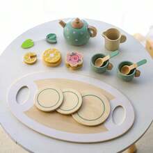 儿童过家家茶具套装，下午茶甜点真茶壶餐具套装，木制厨房切菜玩具 - 彩色 - 查看 11